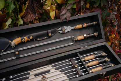 Handcrafted BBQ Skewer Set in Wooden Storage Case Bright