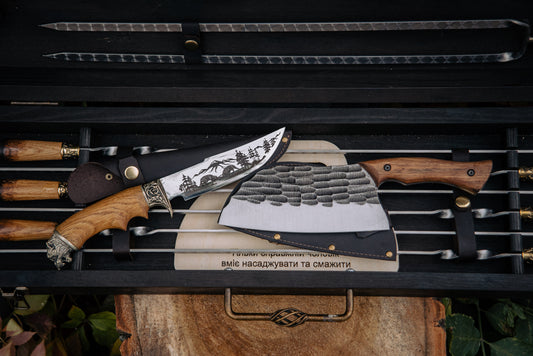 Handcrafted BBQ Skewer Set in Wooden Storage Case Bright
