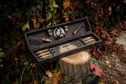 Handmade BBQ Skewer Set with Wooden Handles & Storage Case