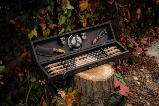 Handmade BBQ Skewer Set with Wooden Handles & Storage Case