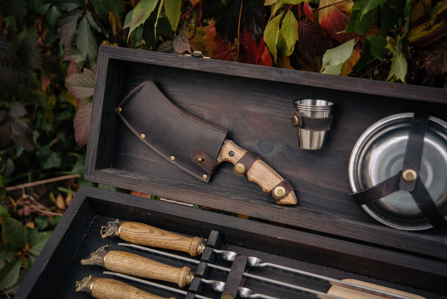 Handmade BBQ Skewer Set with Wooden Handles & Storage Case