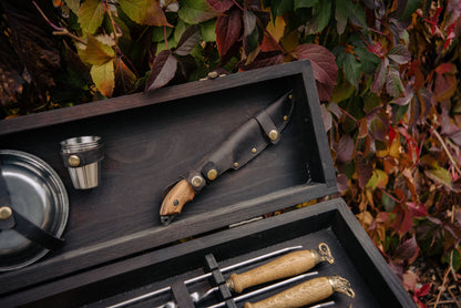 Handmade BBQ Skewer Set with Wooden Handles & Storage Case