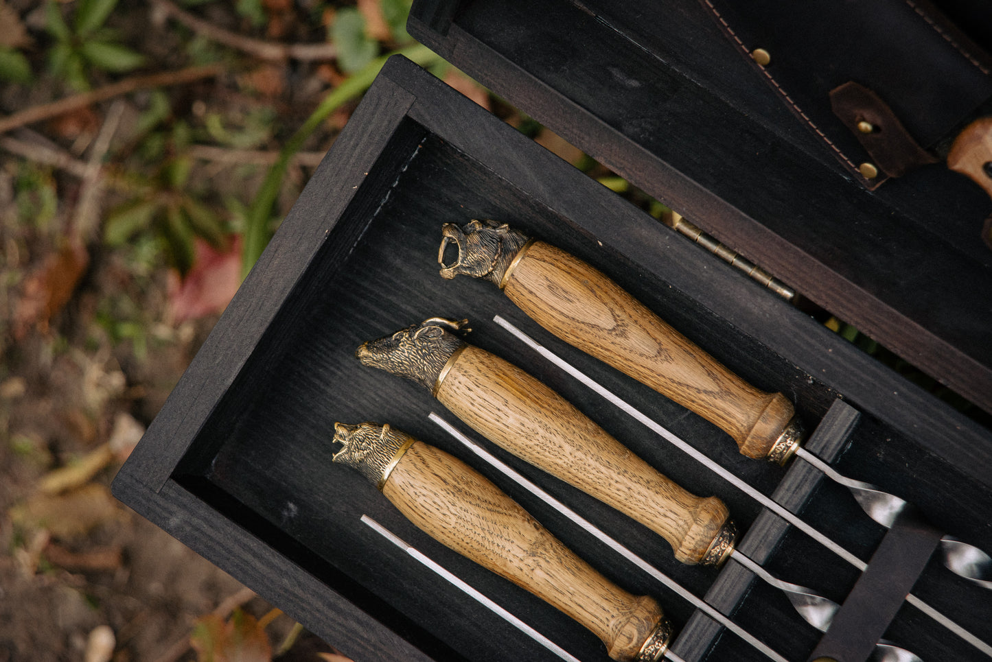 Handmade BBQ Skewer Set with Wooden Handles & Storage Case