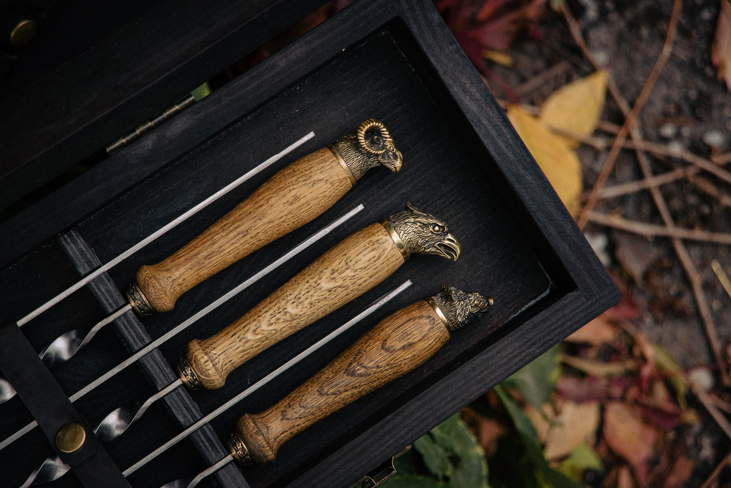 Handmade BBQ Skewer Set with Wooden Handles & Storage Case