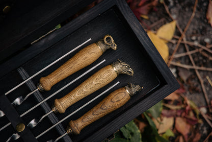 Handmade BBQ Skewer Set with Wooden Handles & Storage Case