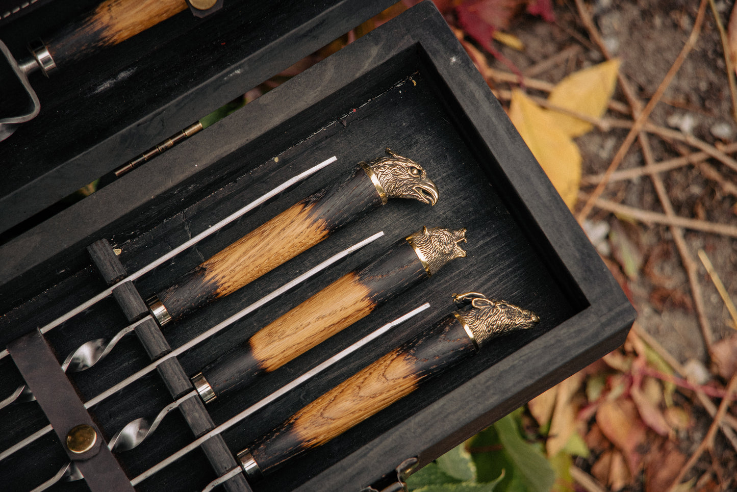 Handcrafted BBQ Skewer & Grill Set in Wooden Box
