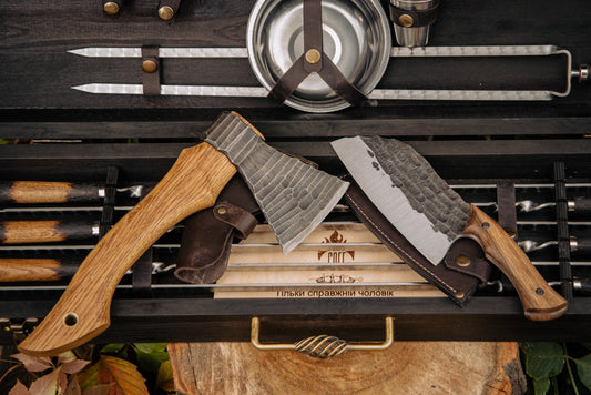Handcrafted BBQ Skewer & Grill Set in Wooden Box