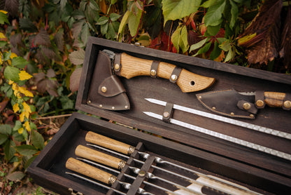 Handcrafted BBQ Skewer Gift Set with Premium Grill Tools and Storage Case