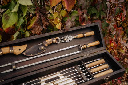 Handcrafted BBQ Skewer Gift Set with Premium Grill Tools and Storage Case