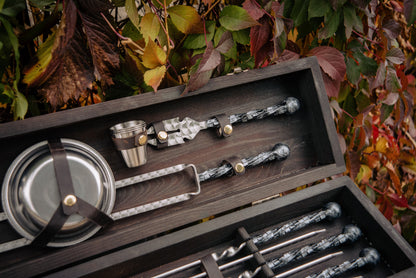 Premium BBQ Skewer & Grill Tool Set in Wooden Case