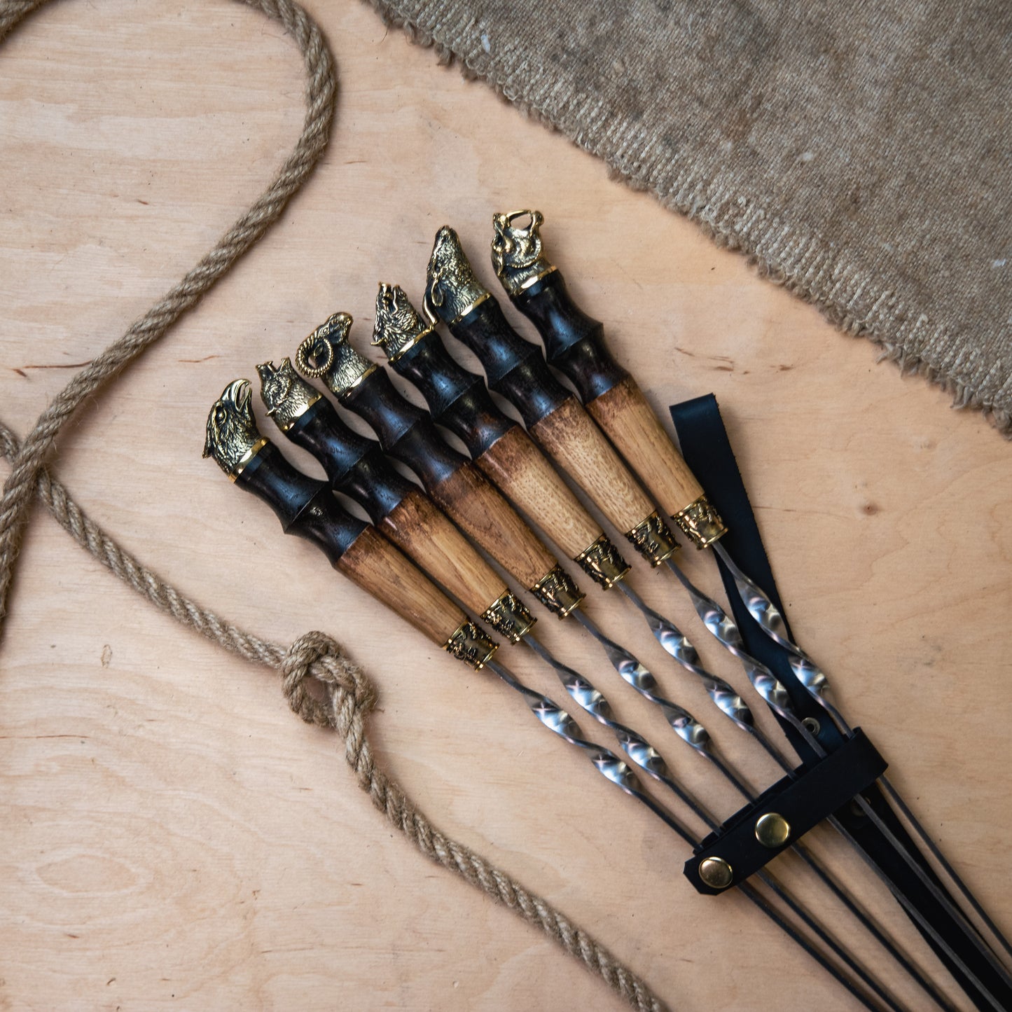 Handcrafted BBQ Skewer Set in Leather Storage Case