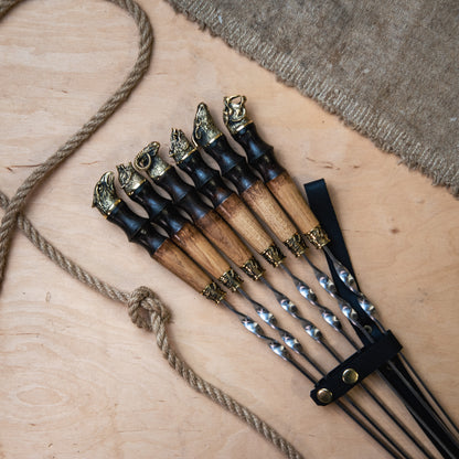 Handcrafted BBQ Skewer Set in Leather Storage Case