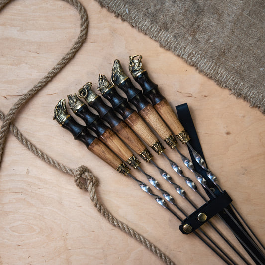 Handcrafted BBQ Skewer Set in Leather Storage Case