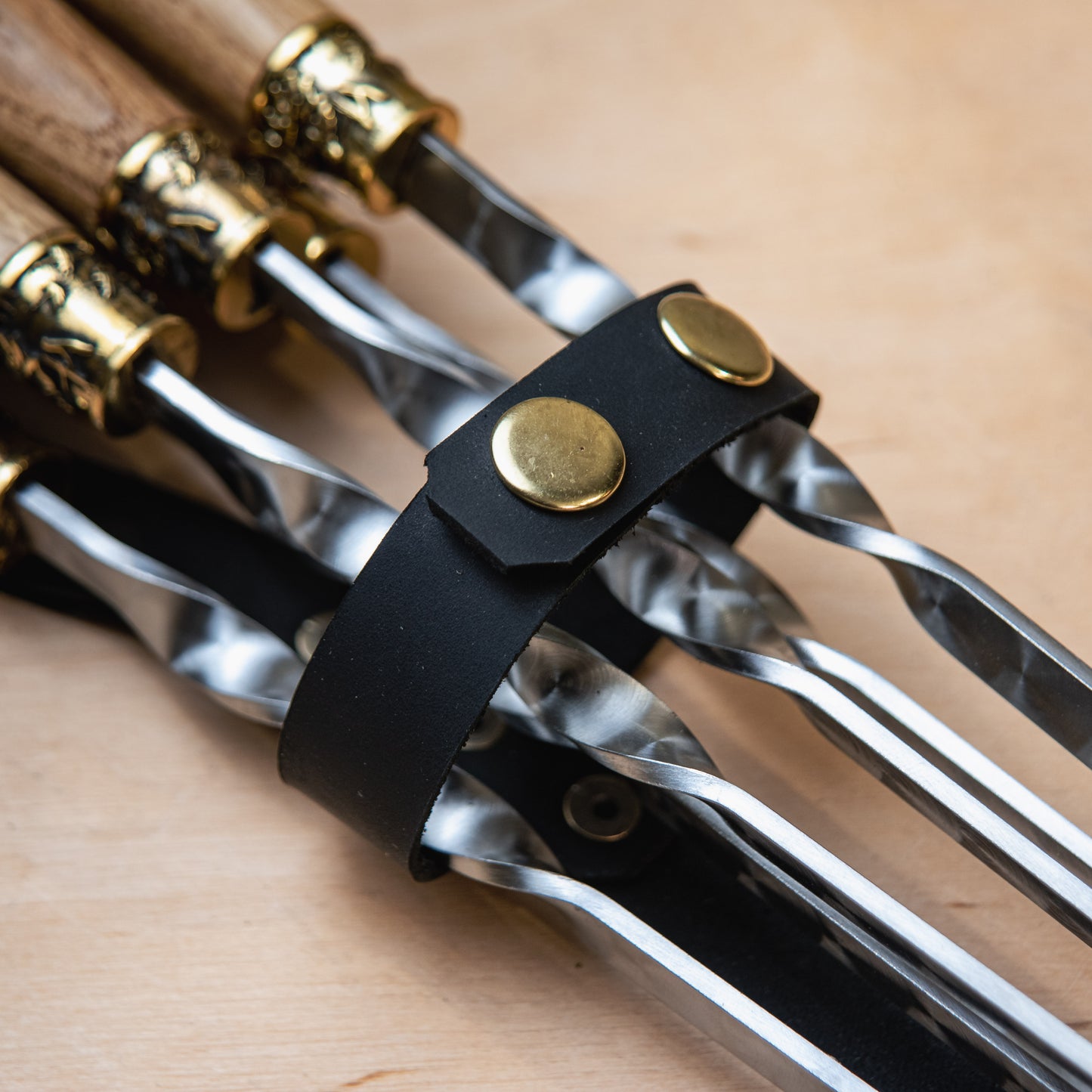 Handcrafted BBQ Skewer Set in Leather Storage Case