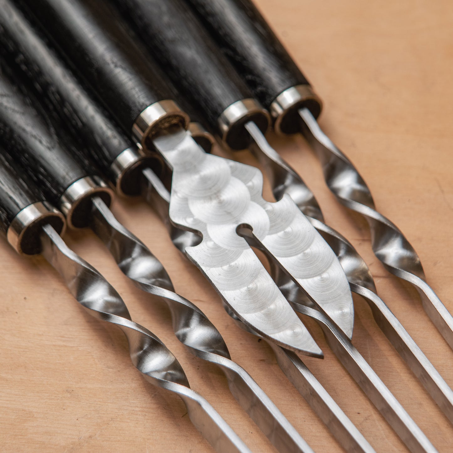 Handcrafted Stainless Steel BBQ Skewer Set with Leather Quiver