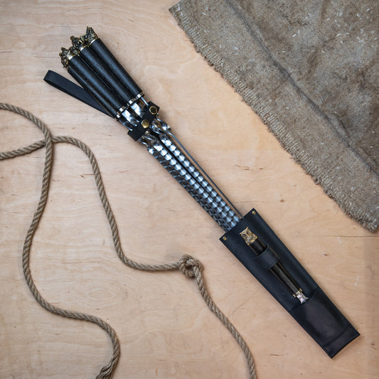Handcrafted Stainless Steel BBQ Skewer Set with Leather Quiver