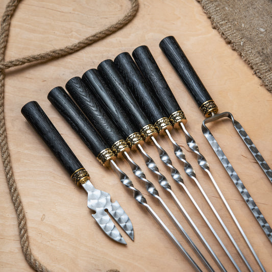 Handcrafted BBQ Skewer Set with Leather Quiver & Double Skewer