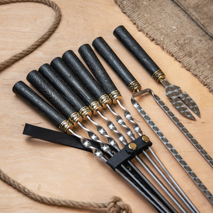 Handcrafted BBQ Skewer Set with Leather Quiver & Double Skewer