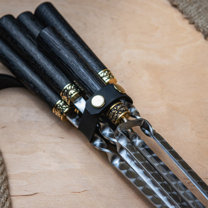 Handcrafted BBQ Skewer Set with Leather Quiver & Double Skewer