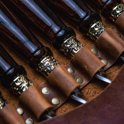 BBQ Skewer Set with Oak Handles & Bronze Accents