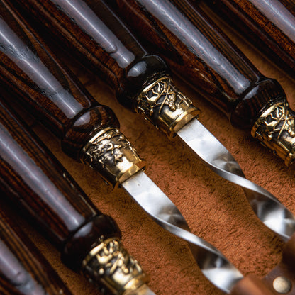 BBQ Skewer Set with Oak Handles & Bronze Accents