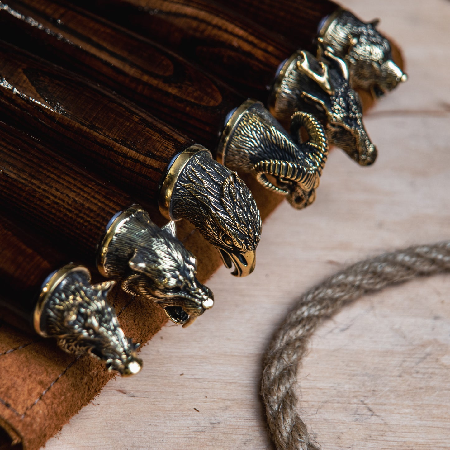 BBQ Skewer Set with Oak Handles & Bronze Accents