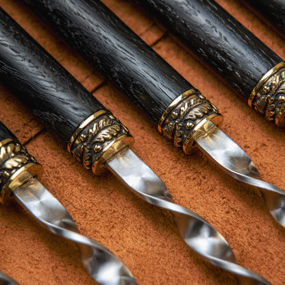 BBQ Skewer Set with Grill Tool & BBQ Splitter in Leather Case