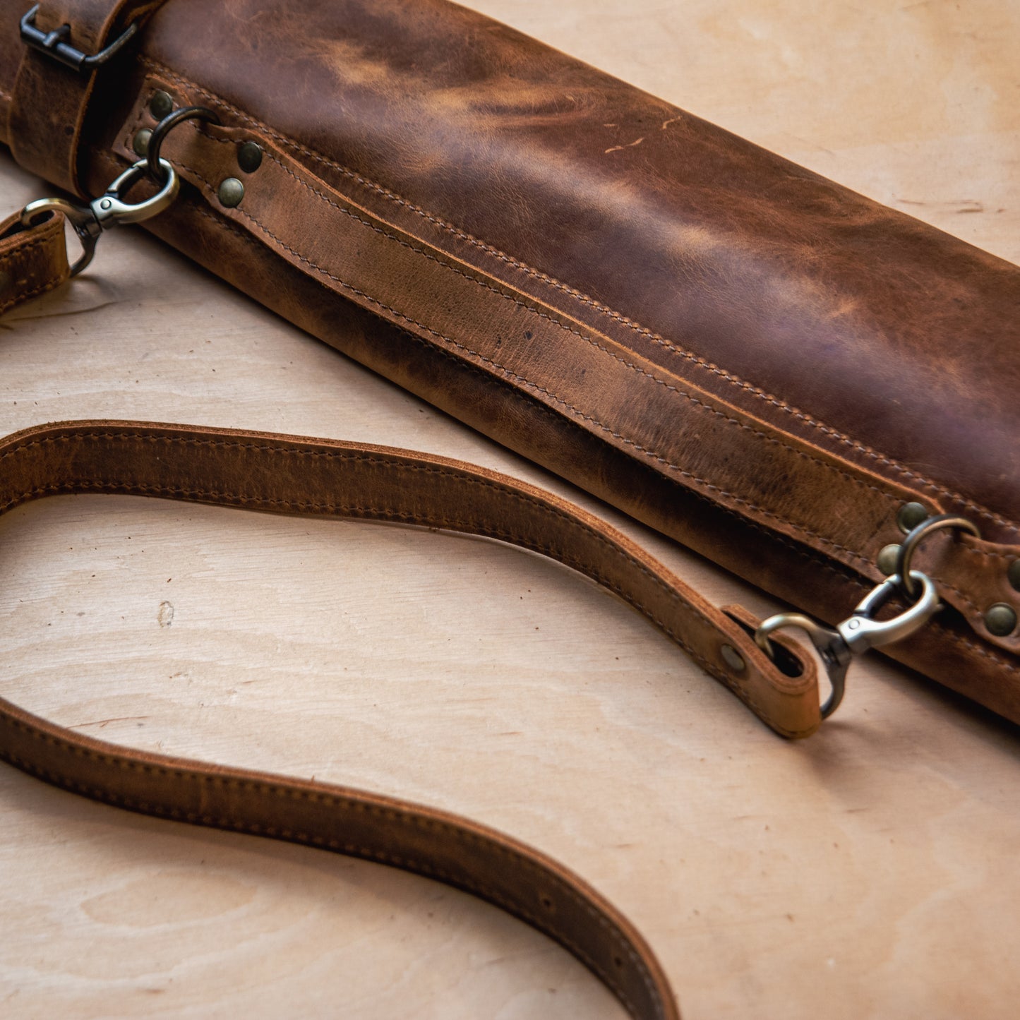 Outdoor BBQ Skewer Set with Leather Roll & Oak Handles