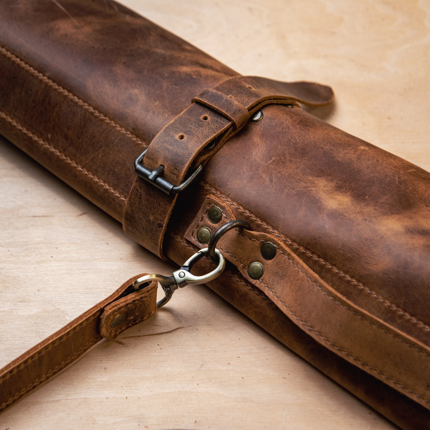 Outdoor BBQ Skewer Set with Leather Roll & Oak Handles
