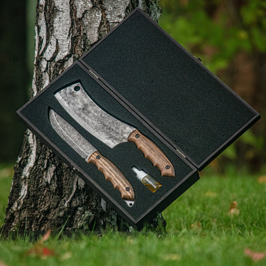 "Combo 02" – Handmade Cleaver & Knife in Wooden Gift Box