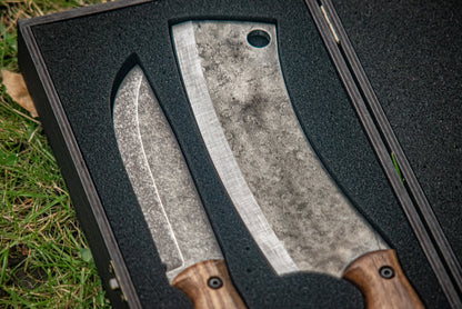 "Combo 02" – Handmade Cleaver & Knife in Wooden Gift Box