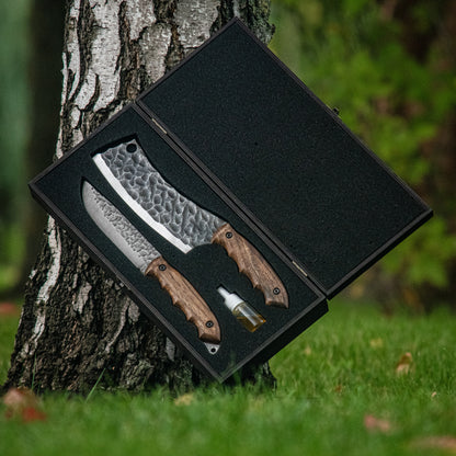 "Combo 01" – Handmade Cleaver & Knife in Wooden Gift Box