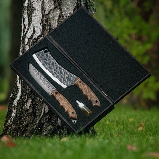 "Combo 01" – Handmade Cleaver & Knife in Wooden Gift Box
