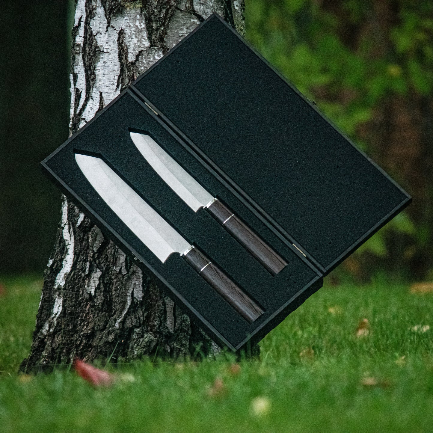 “Santoku Duet” – Handmade Author’s Chef Knifes in Wooden Box