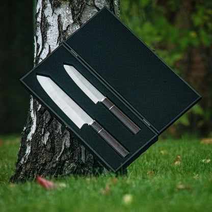 “Santoku Duet” – Handmade Author’s Chef Knifes in Wooden Box