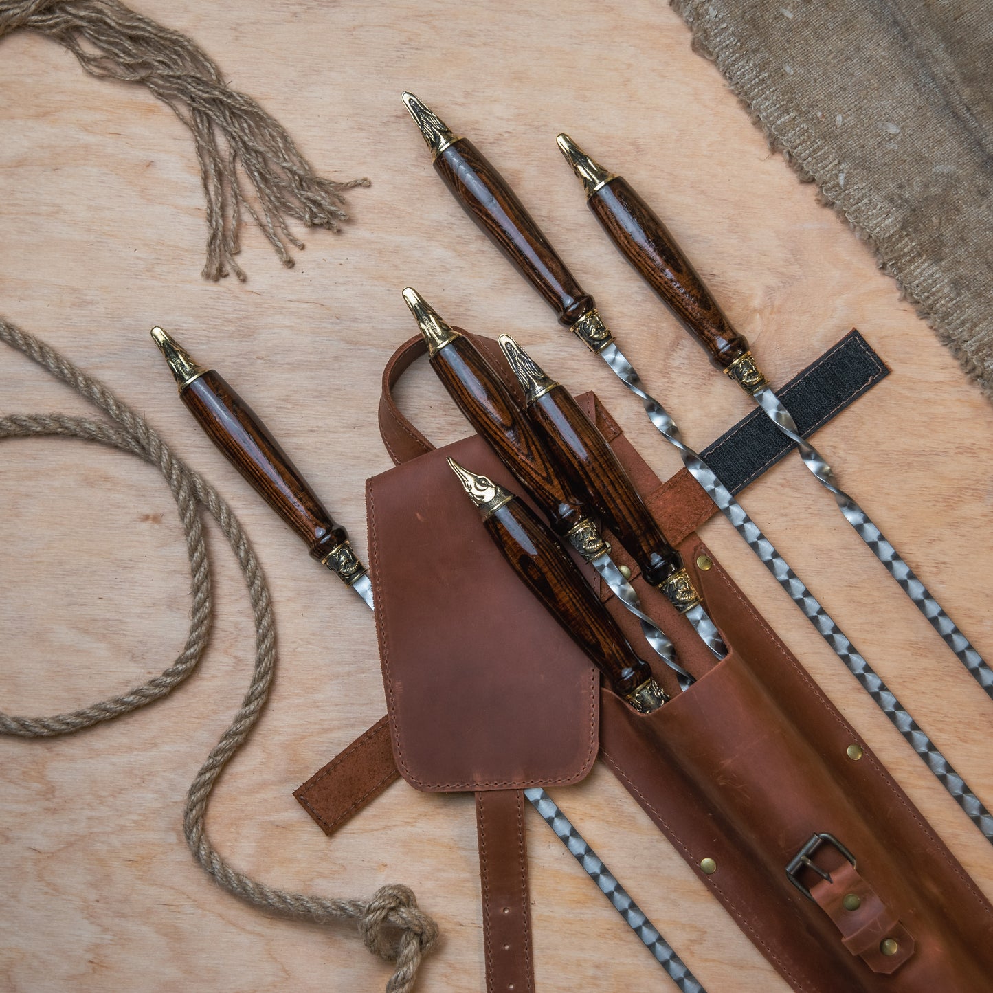 Premium BBQ Skewer Set with Leather Storage Case
