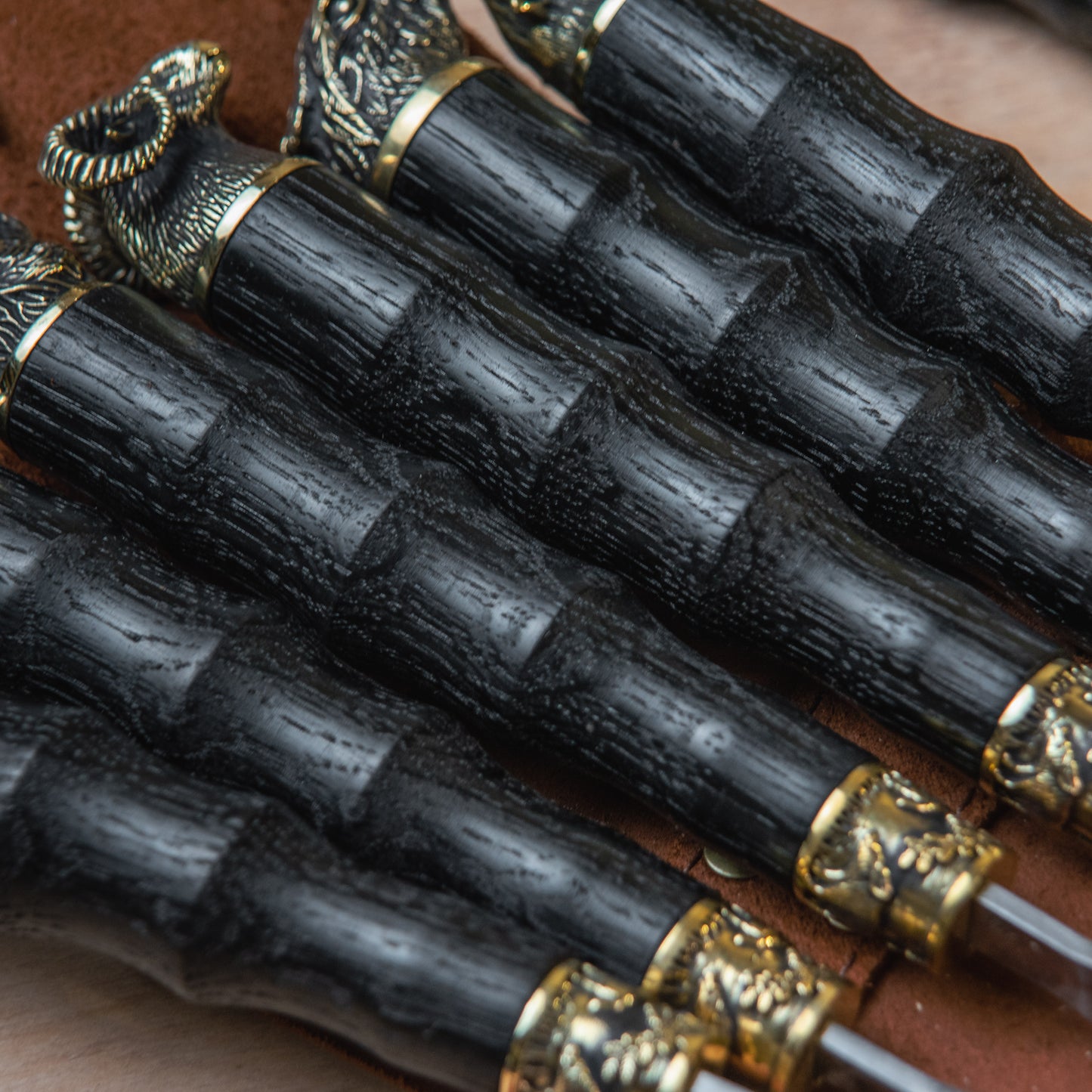 BBQ Skewer Set with Leather Case, Double Skewer & Meat Fork