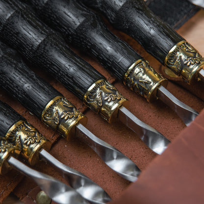 BBQ Skewer Set with Leather Case, Double Skewer & Meat Fork