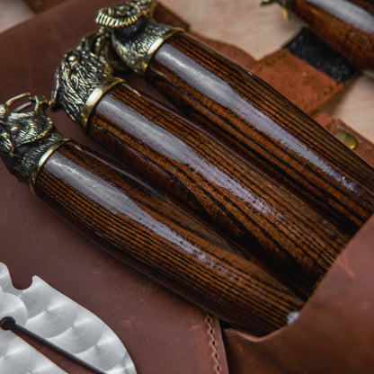 Premium BBQ Skewer Set with Leather Case & Grill Chopper