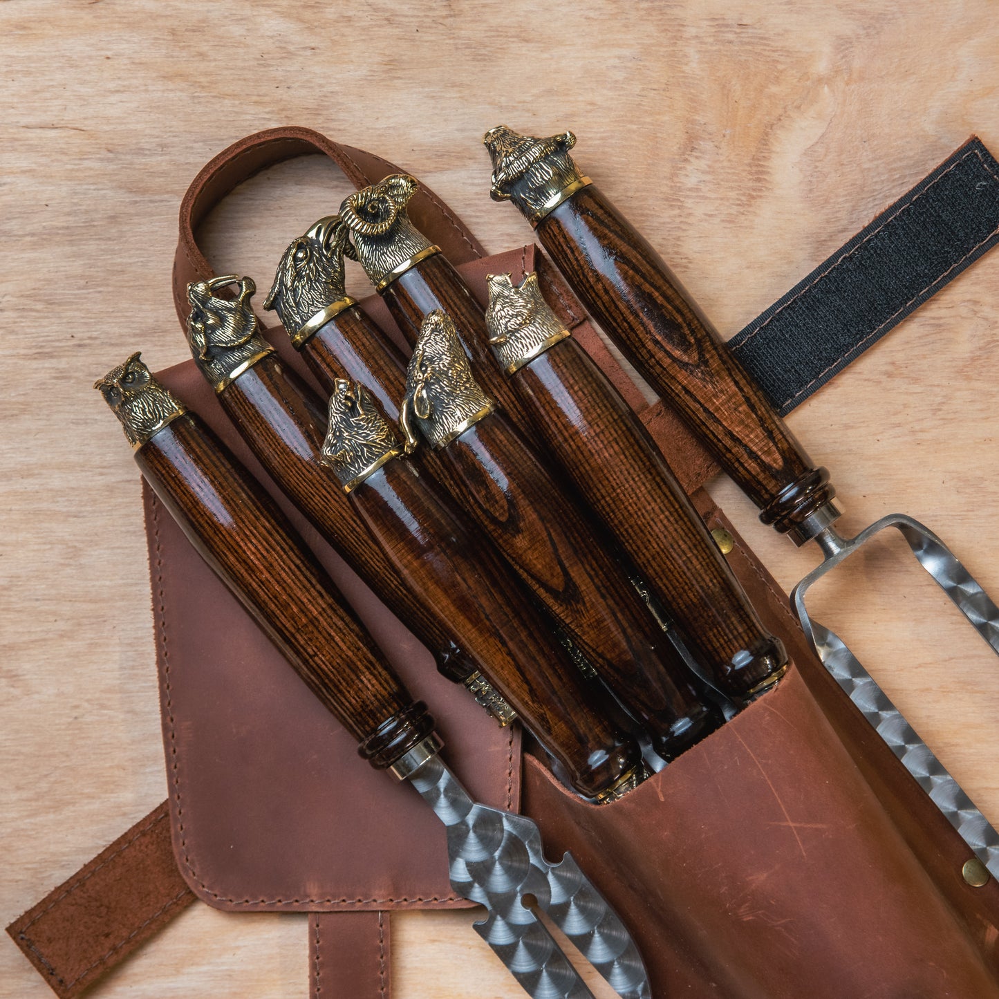 Premium BBQ Skewer Set with Leather Case & Grill Chopper