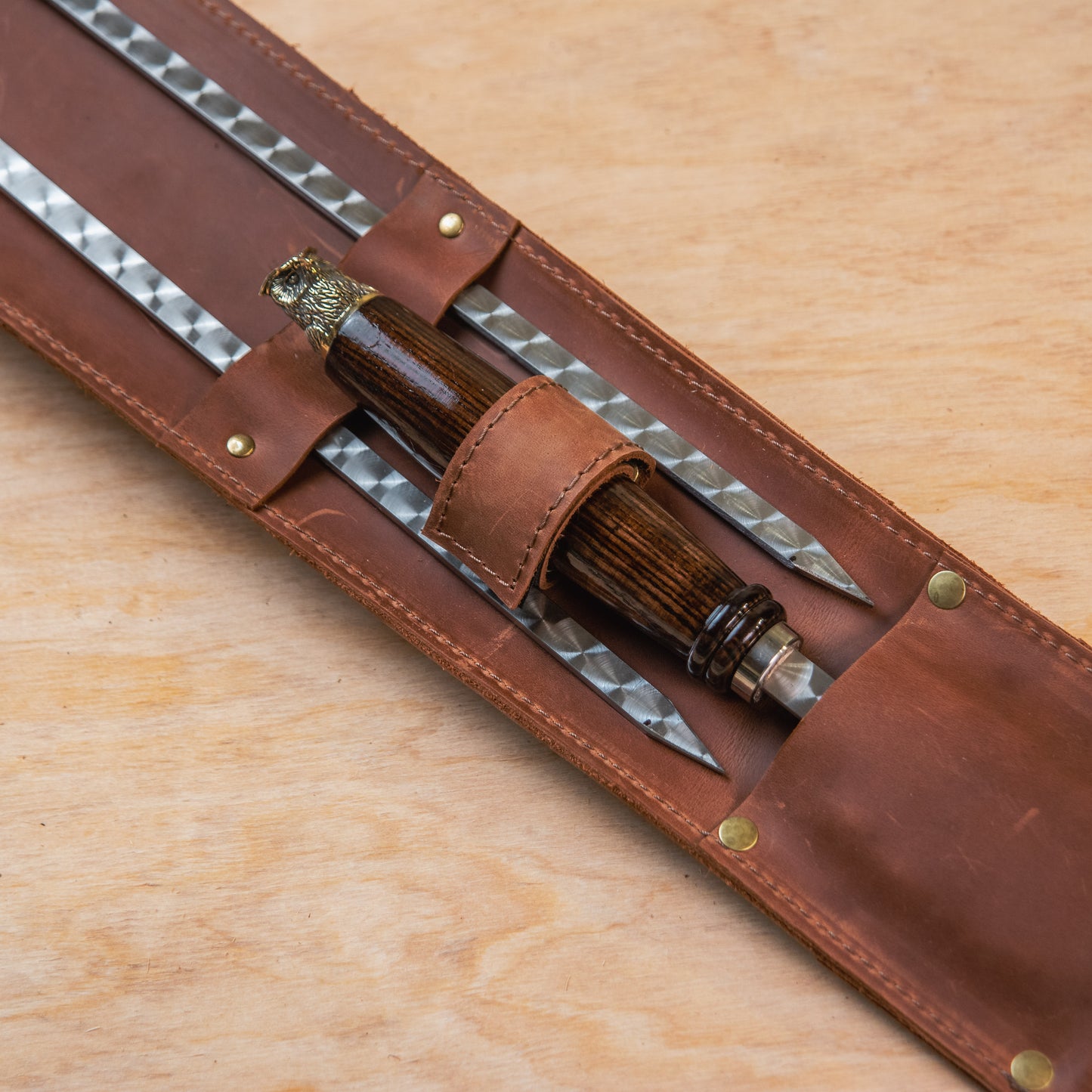 Premium BBQ Skewer Set with Leather Case & Grill Chopper