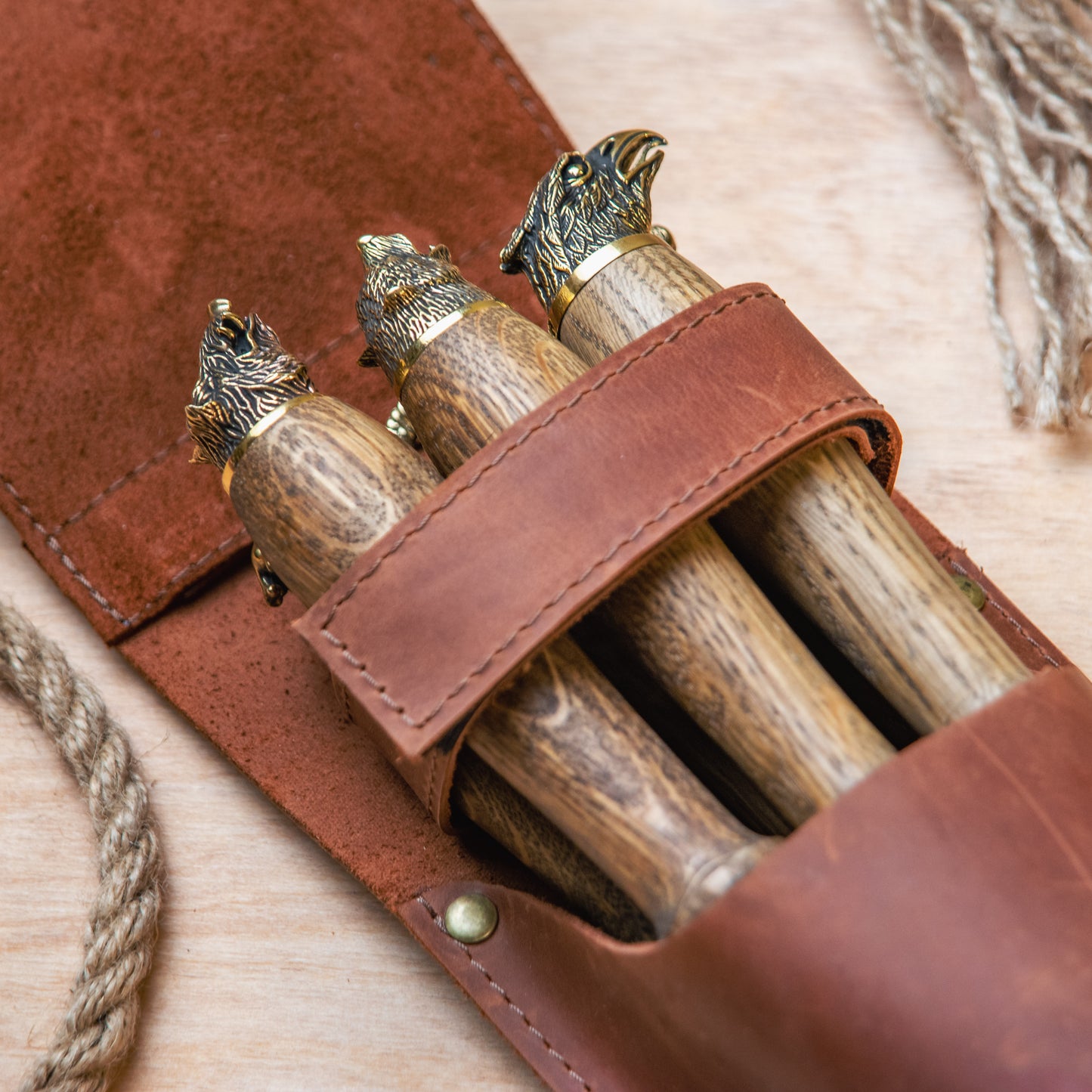 BBQ Skewer Set with Oak Handles & Leather Case