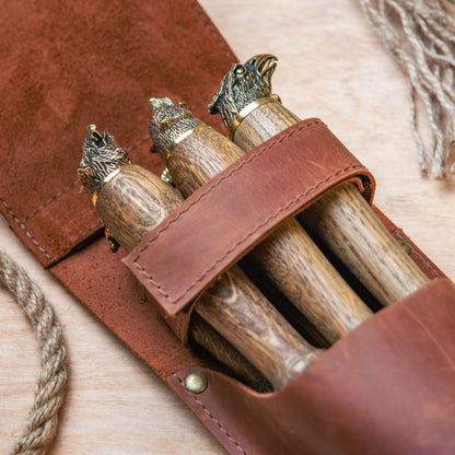 BBQ Skewer Set with Oak Handles & Leather Case