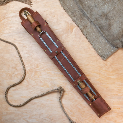BBQ Skewer Set with Oak Handles & Leather Case