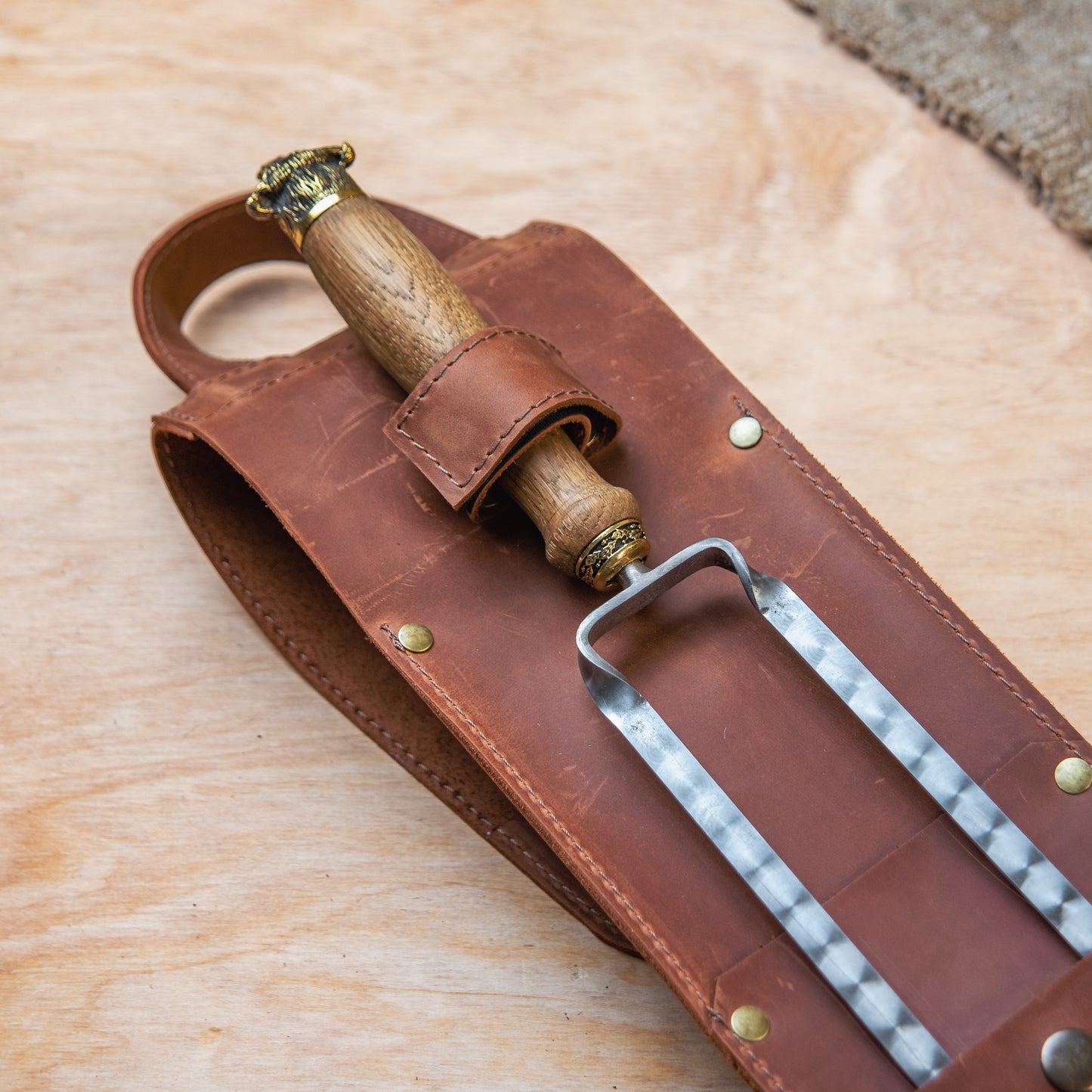 BBQ Skewer Set with Oak Handles & Leather Case