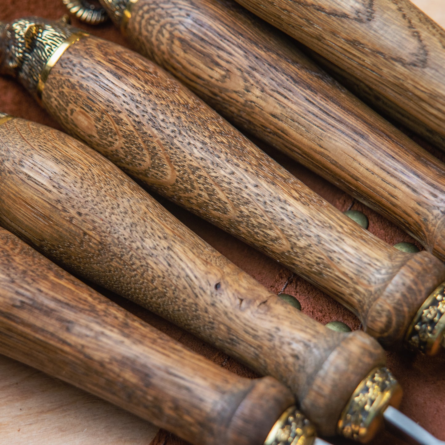 BBQ Skewer Set with Oak Handles & Leather Case