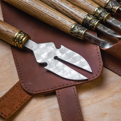 BBQ Skewer Set with Grill Cutter & Grill Chopper in Leather Case