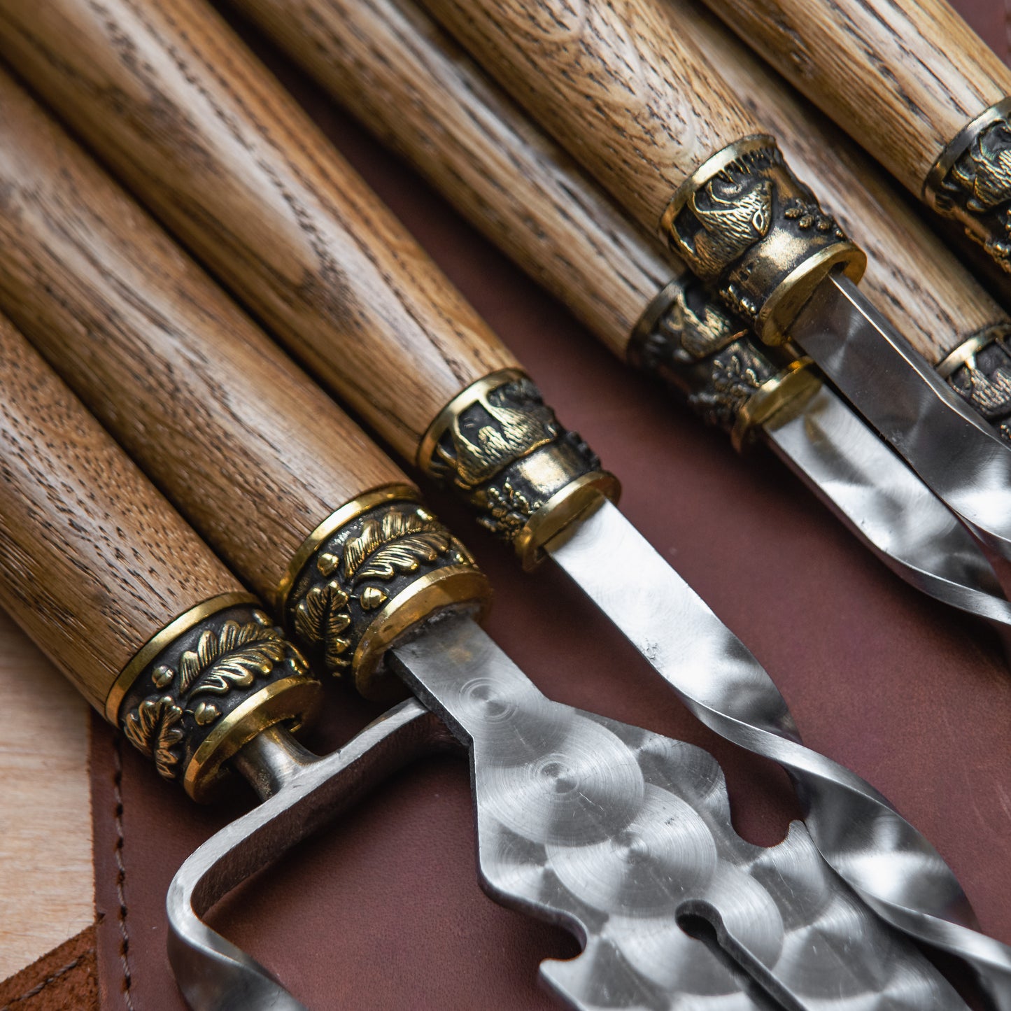 BBQ Skewer Set with Grill Cutter & Grill Chopper in Leather Case