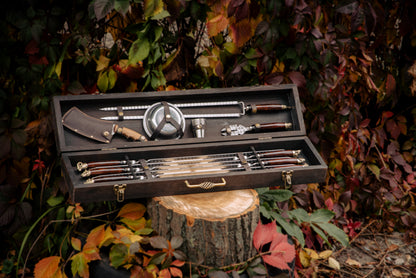 “Halt” Handcrafted BBQ Skewer Set in Wooden Case