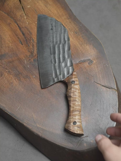 "Serbian with stone texture 2" Handmade Cleaver Knife